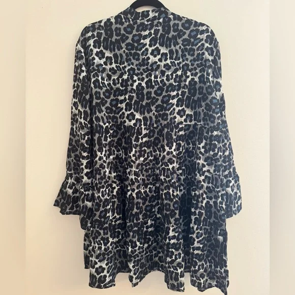 HEYSON Leopard Print Babydoll Dress NWT Women’s 1XL Long Sleeve Tiered Mini - Picture 3 of 7